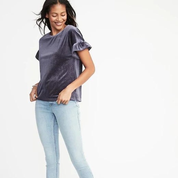 Old Navy Glitter-Velvet Ruffle-Sleeve Top - Picture 3 of 5